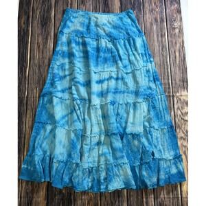 Karen Kane Womens Tiered Midi Skirt M Blue Ombre Crinkle Boho Style Chic